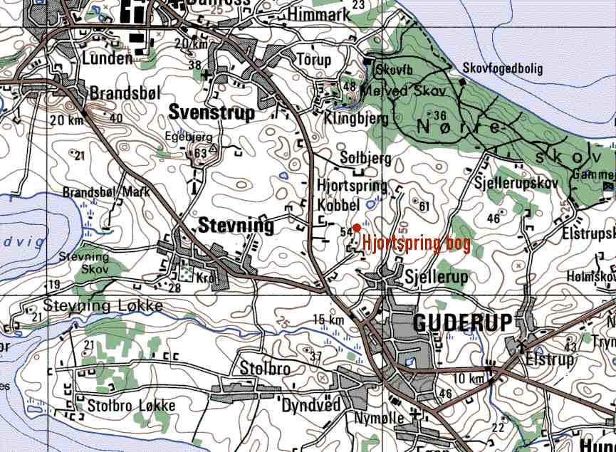 A map of the area of Als, where the Hjortspringboat was found in a bog.