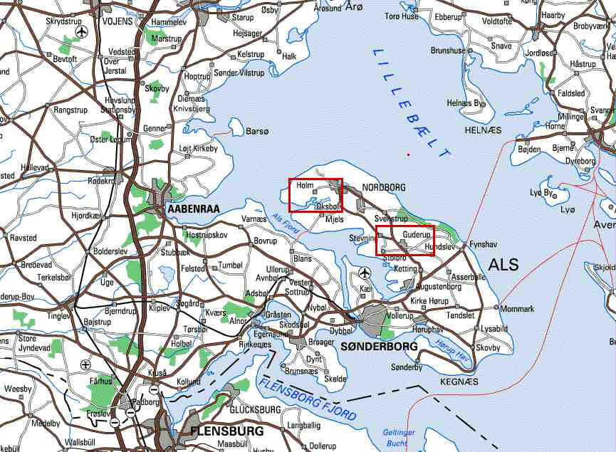 A map of the island Als in Denmark